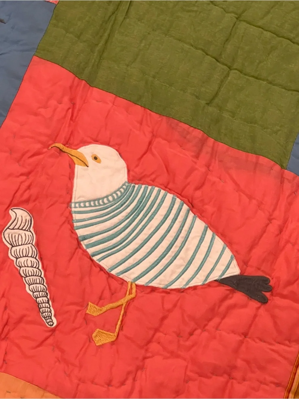 The Company Store Coastal Patchwork Quilt in Coral, Teal & Green 100x90” king